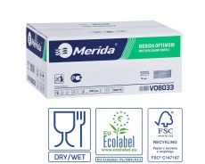 Papīra dvieļi MERIDA OPTIMUM, balti, 2 slāņu, 3200 gab., ECOLABEL sertificēti VOB033